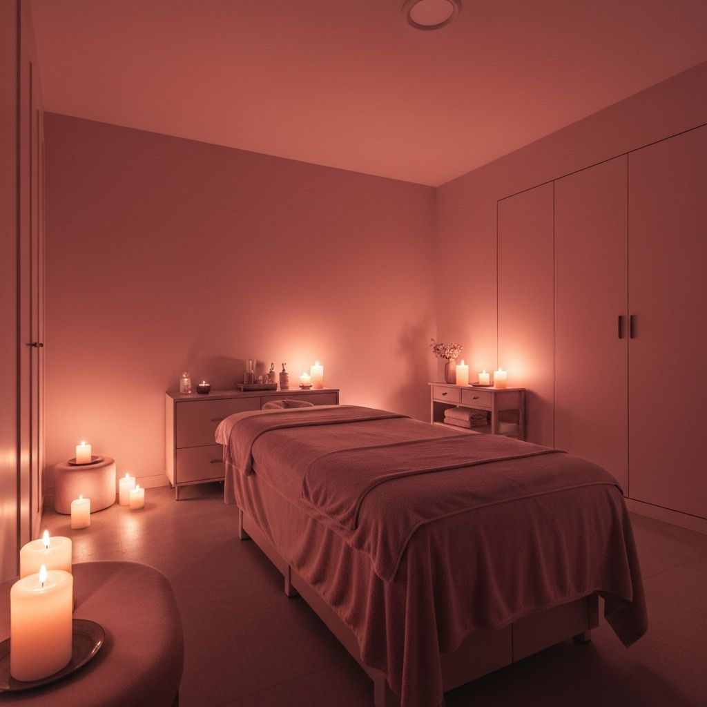 Luxury spa with candles and massage bed